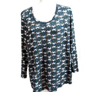 New Directions Women's Geometric Pullover Top Large